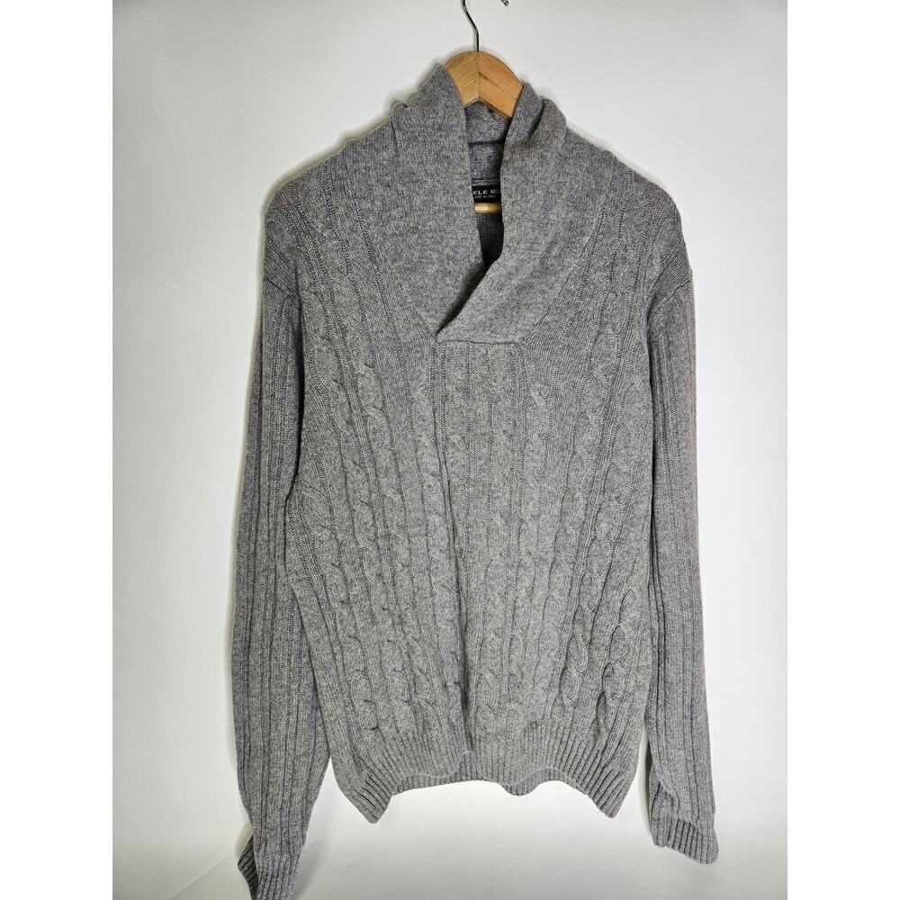 DANIELE BLASI Mens Gray Wool Blend Shawl Collar Italy Made Sweater XL Grandpa